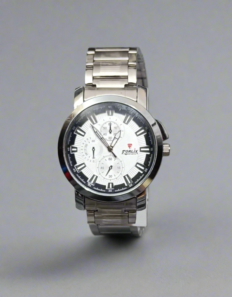 Silver Watch ( Black with white )