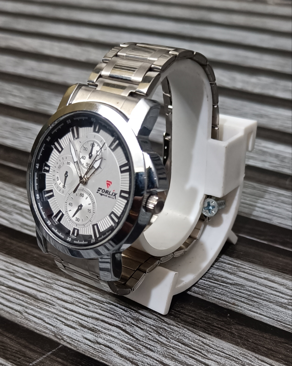 Silver Watch ( Black with white )